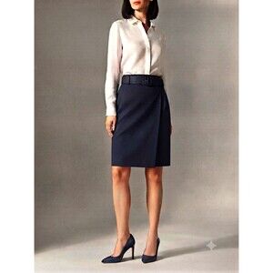 J.Crew Navy Solid High Rise Knee Length Belted Pencil Skirt